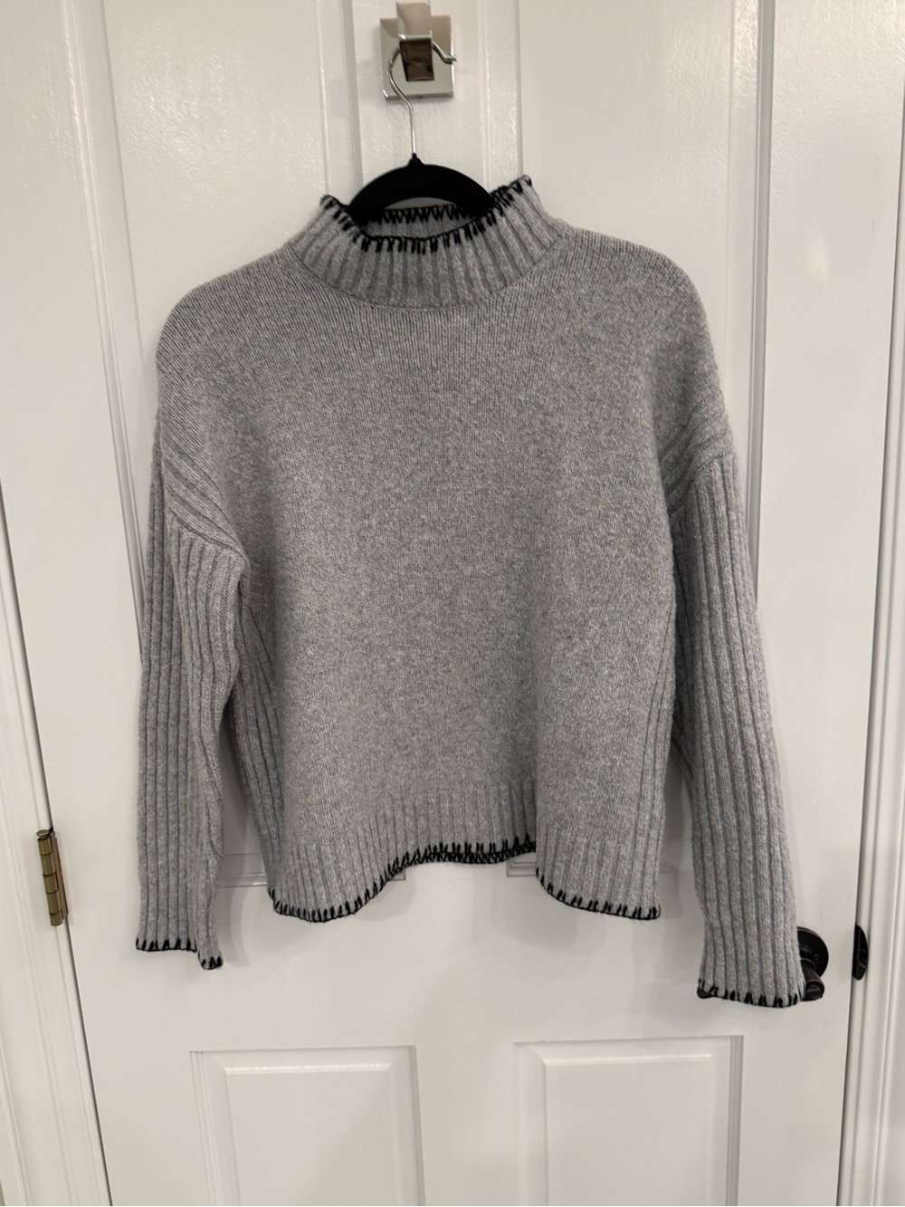 Joie Grey Mock Neck Rib Sleeve Sweater